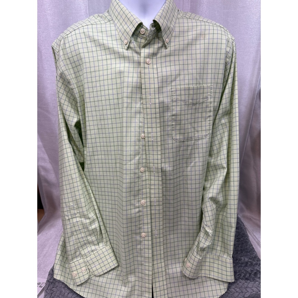 LL Bean Men Large Regular Wrinkle Resistant Cotton Plaid Button Down Shirt Green